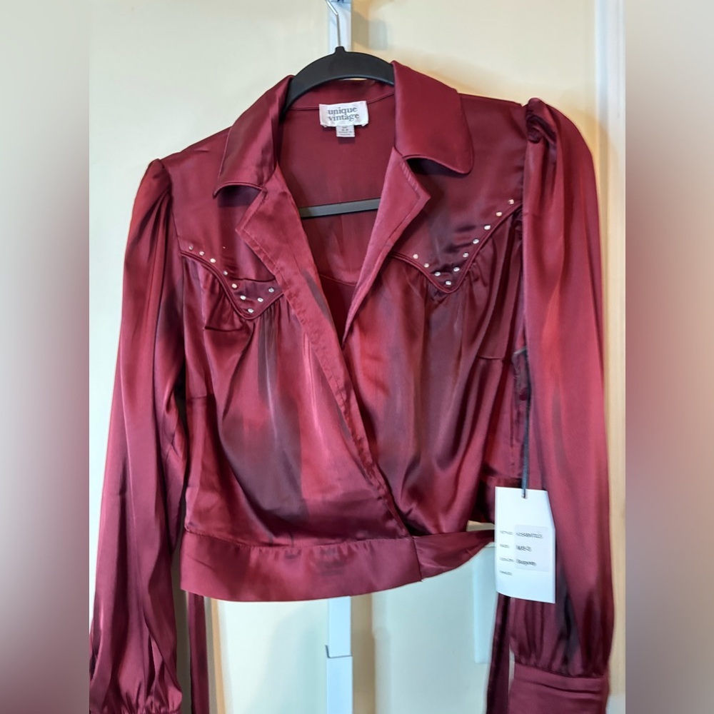 Unique Vintage Jewel Studded Wrap Blouse - Picture 8 of 10